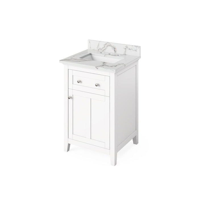 Jeffrey Alexander 24" White Chatham Vanity, Calacatta Vienna Quartz Vanity Top, undermount rectangle bowl