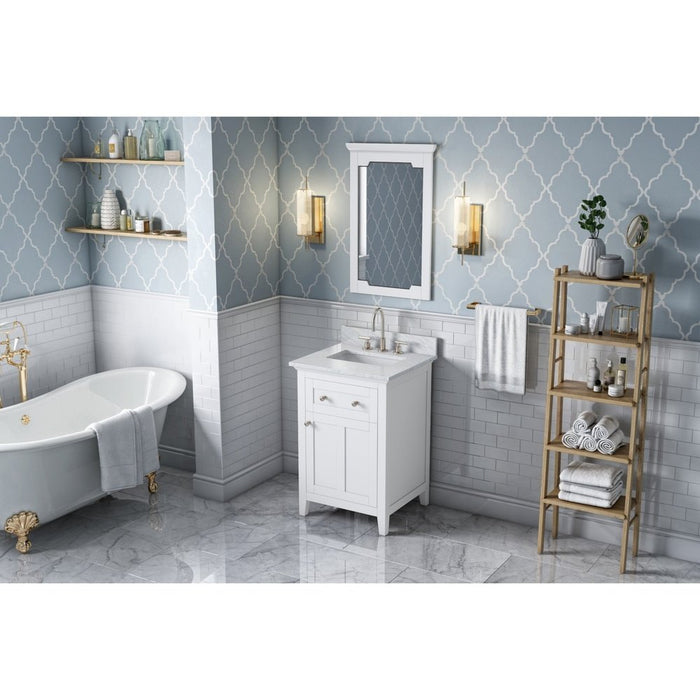 Jeffrey Alexander 24" White Chatham Vanity, White Carrara Marble Vanity Top, undermount rectangle bowl