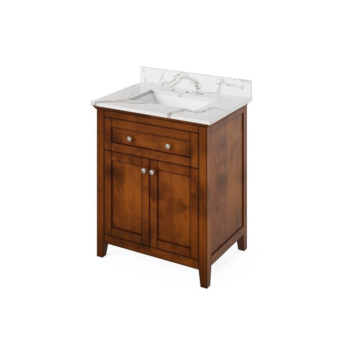 Jeffrey Alexander 30" Chocolate Chatham Vanity, Calacatta Vienna Quartz Vanity Top, undermount rectangle bowl