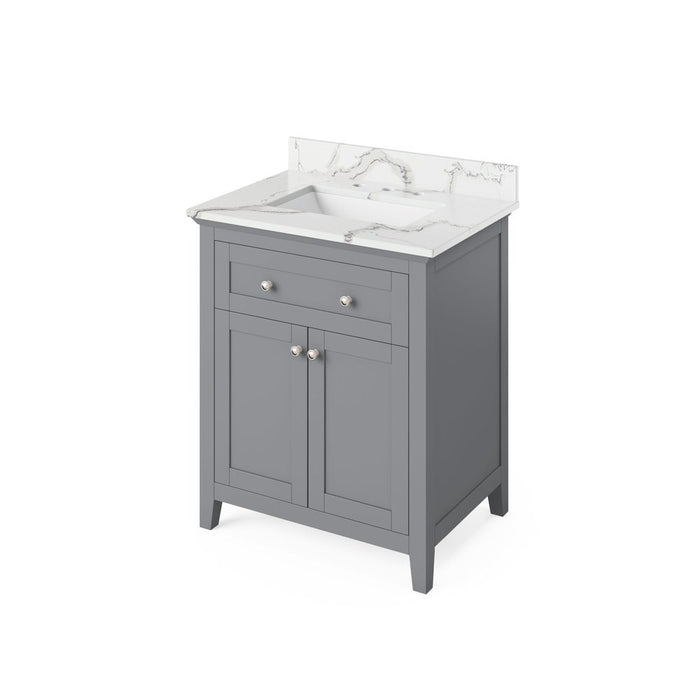 Jeffrey Alexander 30" Grey Chatham Vanity, Calacatta Vienna Quartz Vanity Top, undermount rectangle bowl