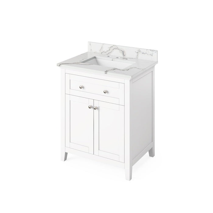 Jeffrey Alexander 30" White Chatham Vanity, Calacatta Vienna Quartz Vanity Top, undermount rectangle bowl