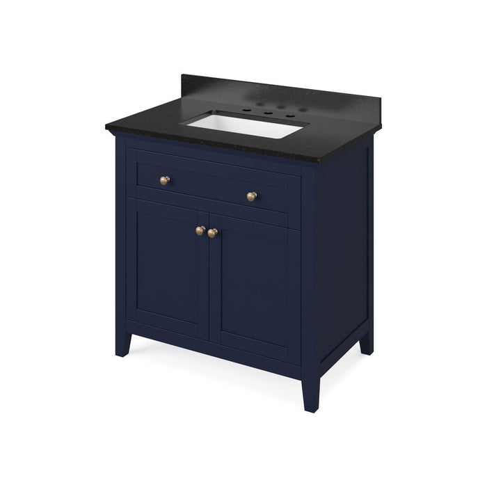 Jeffrey Alexander 36" Hale Blue Chatham Vanity, Black Granite Vanity Top, undermount rectangle bowl