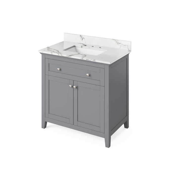 Jeffrey Alexander 36" Grey Chatham Vanity, Calacatta Vienna Quartz Vanity Top, undermount rectangle bowl