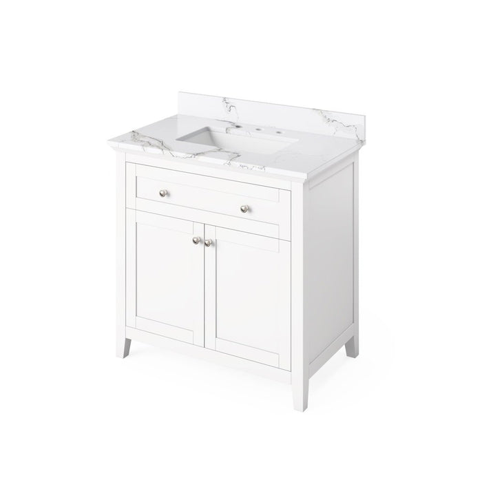 Jeffrey Alexander 36" White Chatham Vanity, Calacatta Vienna Quartz Vanity Top, undermount rectangle bowl