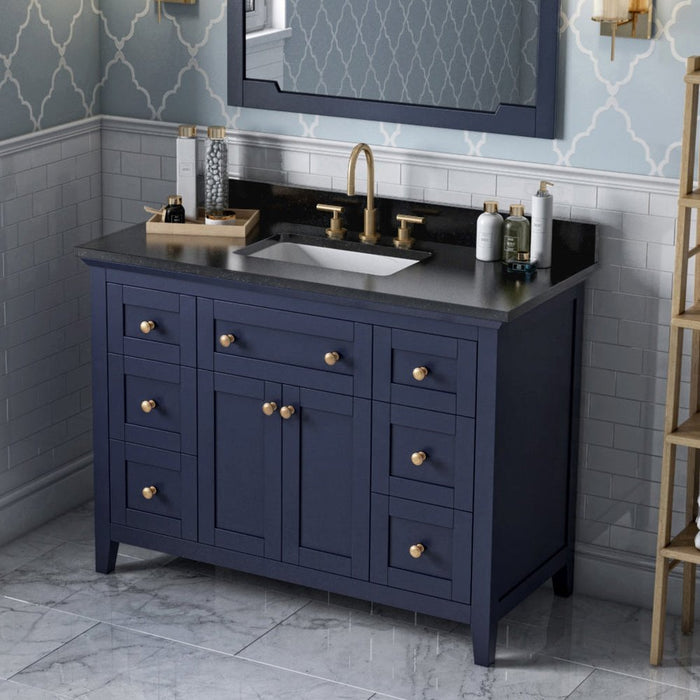 Jeffrey Alexander 48" Hale Blue Chatham Vanity, Black Granite Vanity Top, undermount rectangle bowl