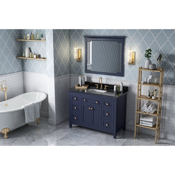 Jeffrey Alexander 48" Hale Blue Chatham Vanity, Black Granite Vanity Top, undermount rectangle bowl