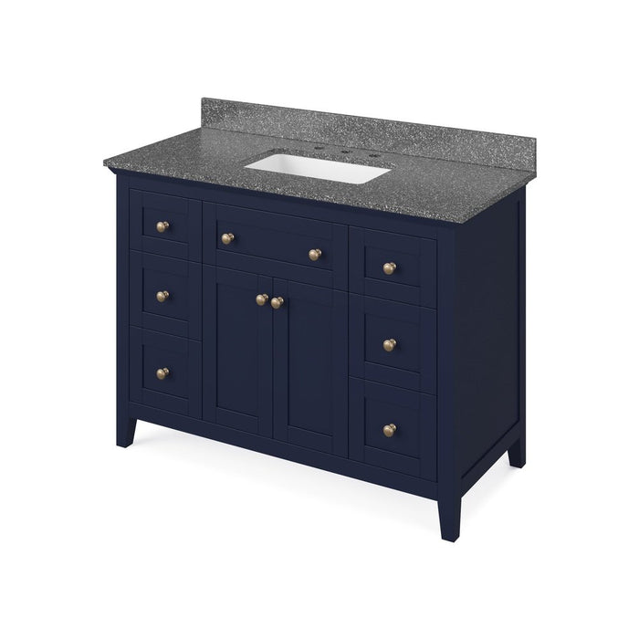 Jeffrey Alexander 48" Hale Blue Chatham Vanity, Boulder Cultured Marble Vanity Top, undermount rectangle bowl