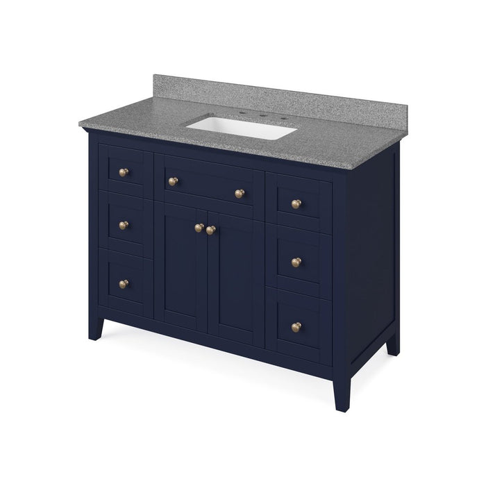 Jeffrey Alexander 48" Hale Blue Chatham Vanity, Steel Grey Cultured Marble Vanity Top, undermount rectangle bowl