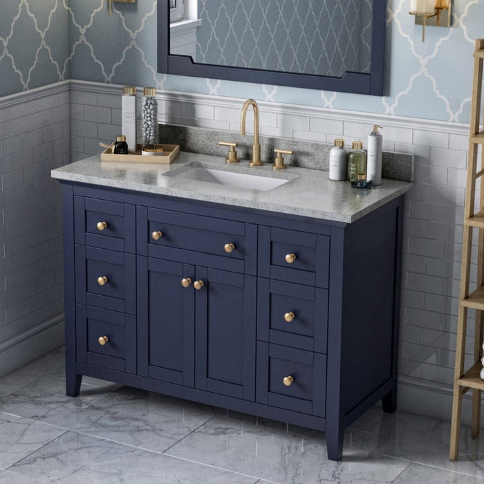 Jeffrey Alexander 48" Hale Blue Chatham Vanity, Steel Grey Cultured Marble Vanity Top, undermount rectangle bowl