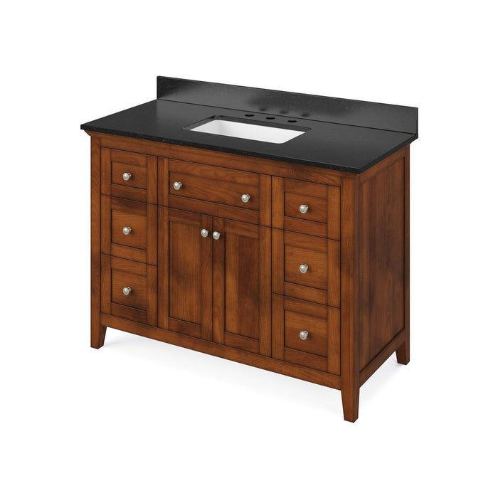 Jeffrey Alexander 48" Chocolate Chatham Vanity, with Vanity Top, undermount rectangle bowl