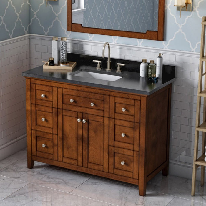 Jeffrey Alexander 48" Chocolate Chatham Vanity, with Vanity Top, undermount rectangle bowl