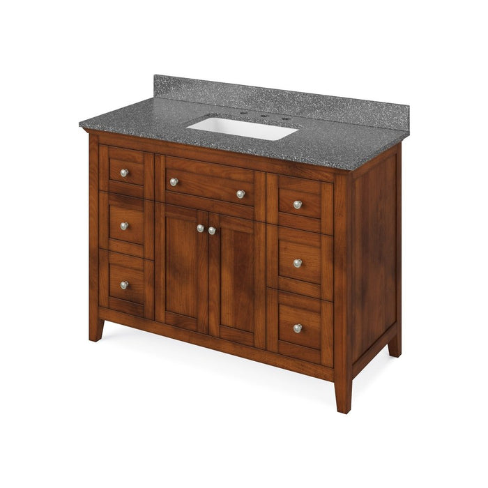 Jeffrey Alexander 48" Chocolate Chatham Vanity, with Vanity Top, undermount rectangle bowl