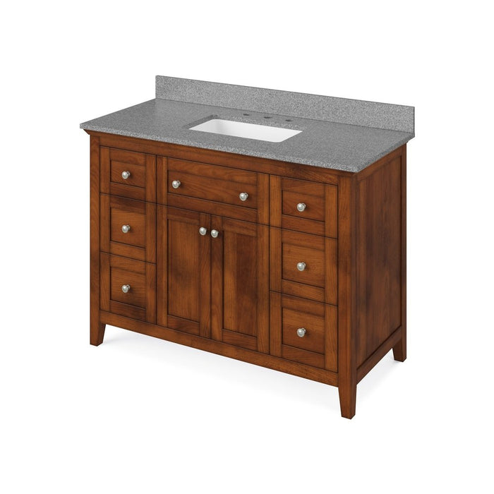 Jeffrey Alexander 48" Chocolate Chatham Vanity, with Vanity Top, undermount rectangle bowl