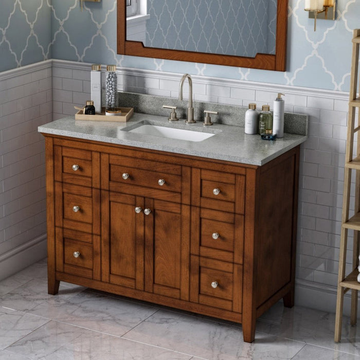 Jeffrey Alexander 48" Chocolate Chatham Vanity, with Vanity Top, undermount rectangle bowl