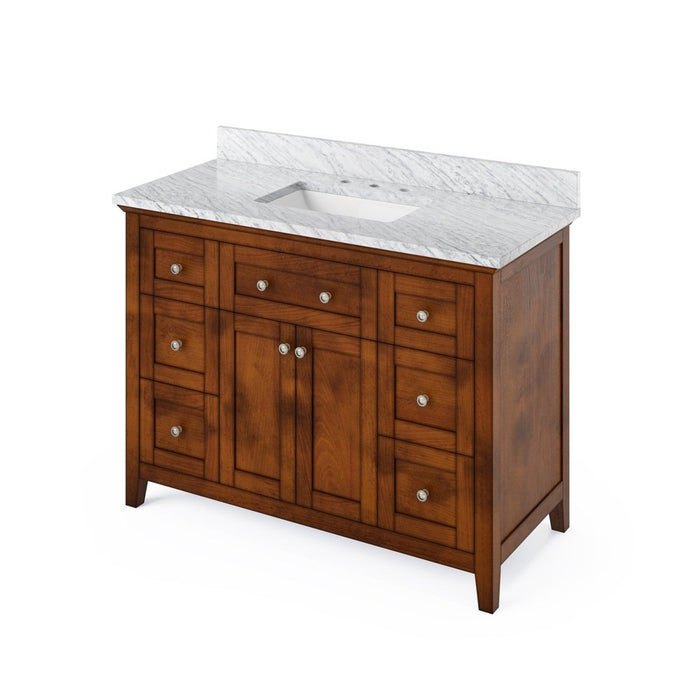 Jeffrey Alexander 48" Chocolate Chatham Vanity, with Vanity Top, undermount rectangle bowl