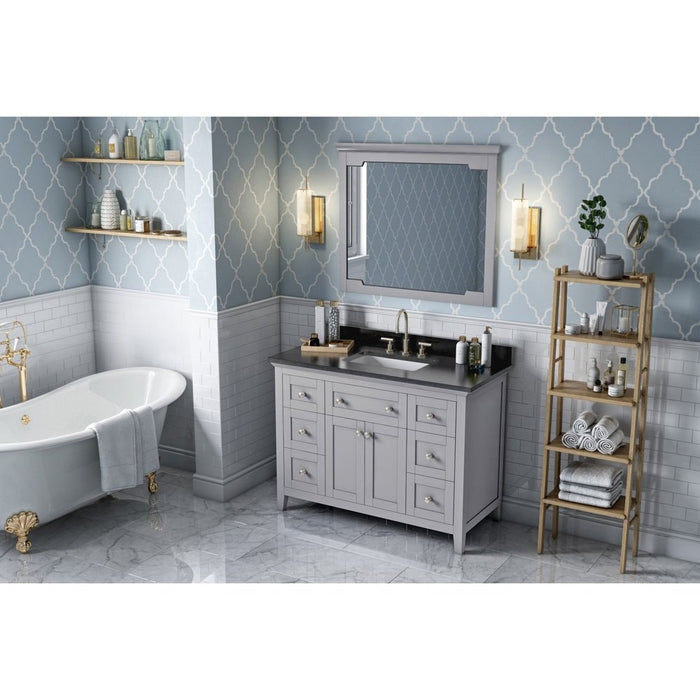 Jeffrey Alexander 48" Grey Chatham Vanity, Black Granite Vanity Top, undermount rectangle bowl