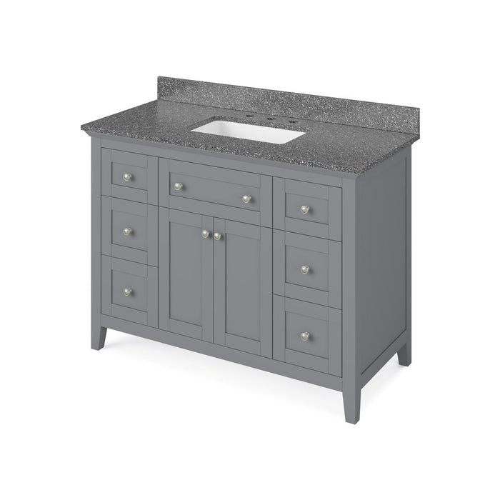 Jeffrey Alexander 48" Grey Chatham Vanity, Boulder Cultured Marble Vanity Top, undermount rectangle bowl