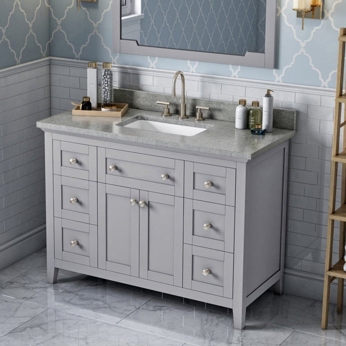 Jeffrey Alexander 48" Grey Chatham Vanity, Steel Grey Cultured Marble Vanity Top, undermount rectangle bowl