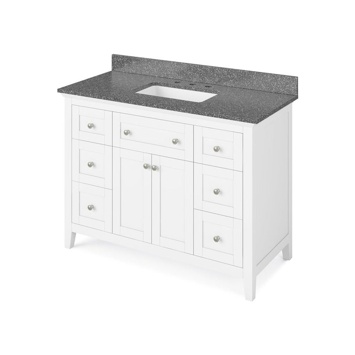 Jeffrey Alexander 48" White Chatham Vanity, Boulder Cultured Marble Vanity Top, undermount rectangle bowl