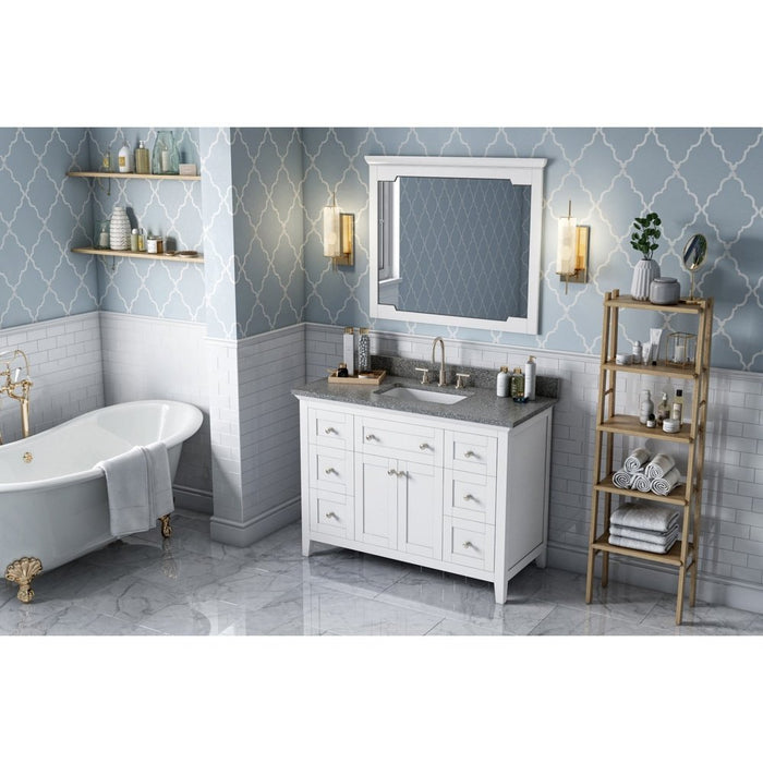 Jeffrey Alexander 48" White Chatham Vanity, Boulder Cultured Marble Vanity Top, undermount rectangle bowl