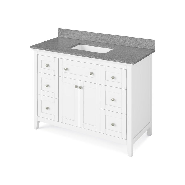 Jeffrey Alexander 48" White Chatham Vanity, Steel Grey Cultured Marble Vanity Top, undermount rectangle bowl