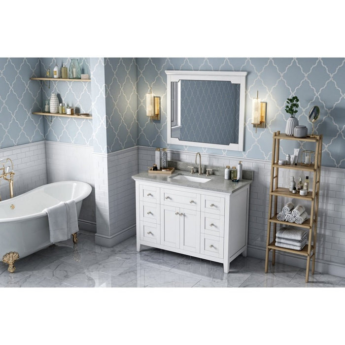 Jeffrey Alexander 48" White Chatham Vanity, Steel Grey Cultured Marble Vanity Top, undermount rectangle bowl