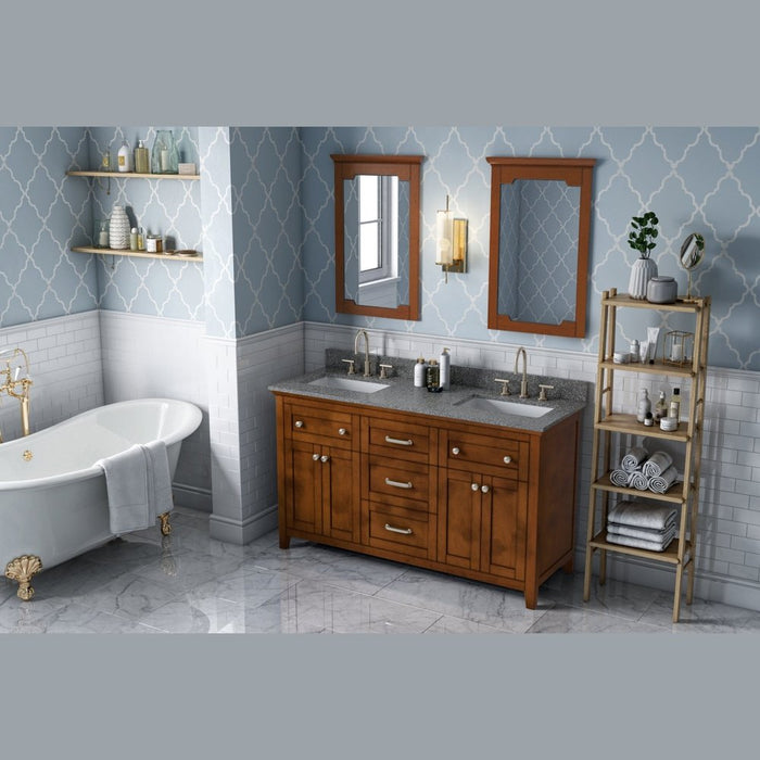 Jeffrey Alexander 60" Chocolate Chatham Vanity, double bowl, Boulder Cultured Marble Vanity Top, two undermount rectangle bowls