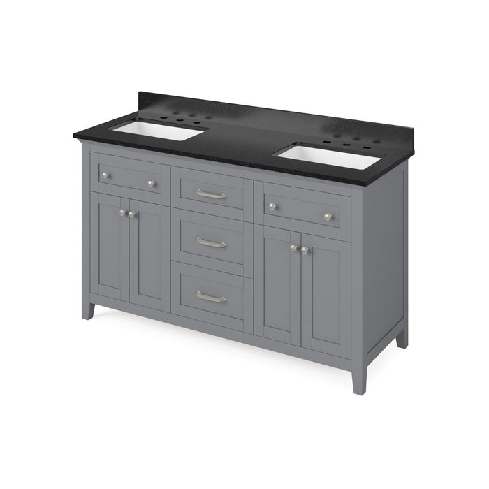 Jeffrey Alexander 60" Grey Chatham Double Vanity, with two undermount rectangle bowls