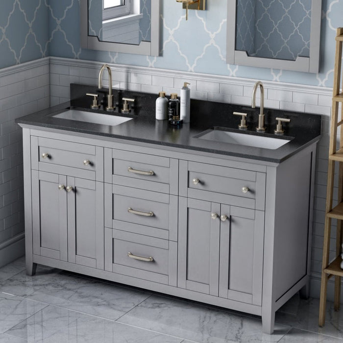 Jeffrey Alexander 60" Grey Chatham Double Vanity, with two undermount rectangle bowls