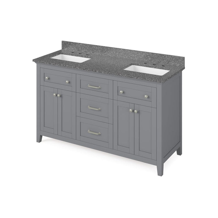 Jeffrey Alexander 60" Grey Chatham Double Vanity, with two undermount rectangle bowls