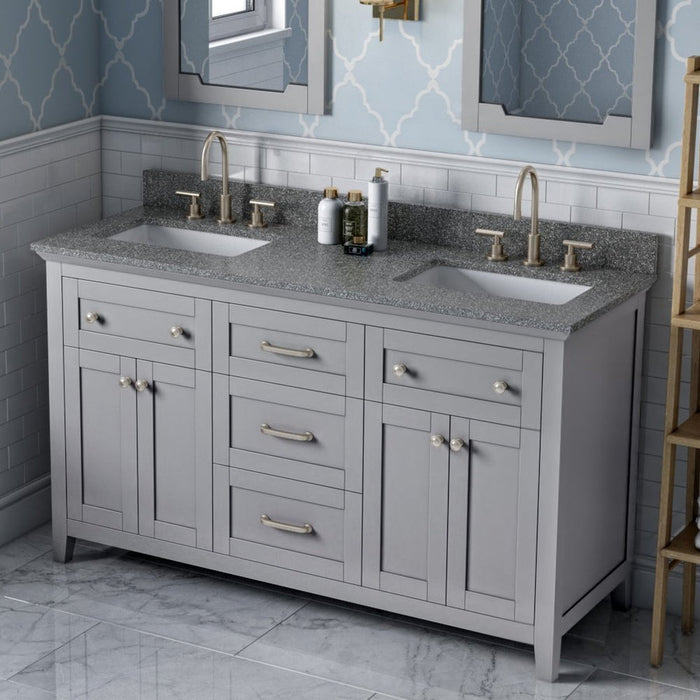 Jeffrey Alexander 60" Grey Chatham Double Vanity, with two undermount rectangle bowls