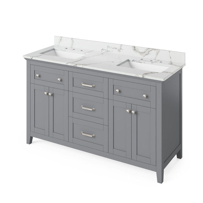 Jeffrey Alexander 60" Grey Chatham Double Vanity, with two undermount rectangle bowls