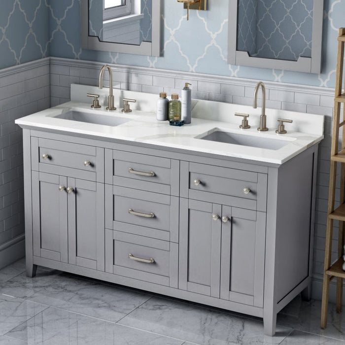 Jeffrey Alexander 60" Grey Chatham Double Vanity, with two undermount rectangle bowls