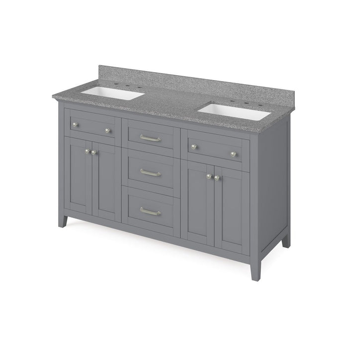 Jeffrey Alexander 60" Grey Chatham Double Vanity, with two undermount rectangle bowls