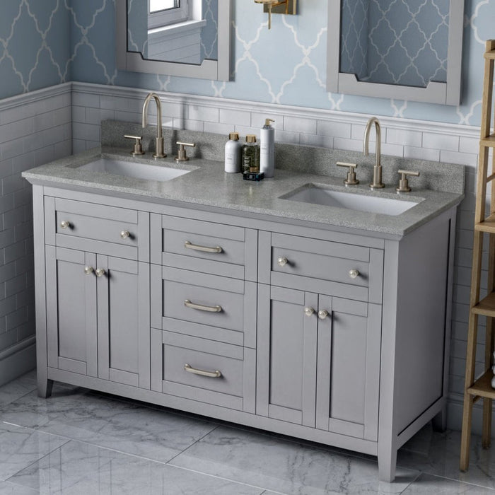 Jeffrey Alexander 60" Grey Chatham Double Vanity, with two undermount rectangle bowls