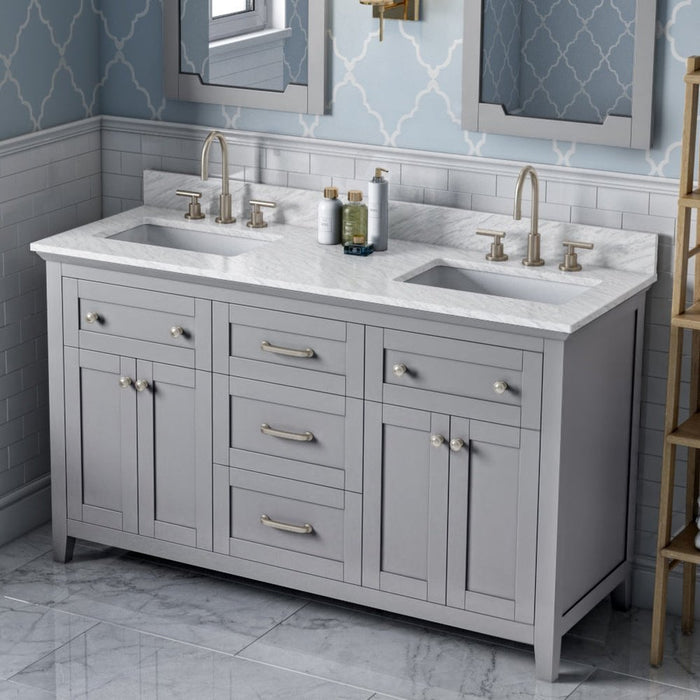 Jeffrey Alexander 60" Grey Chatham Double Vanity, with two undermount rectangle bowls