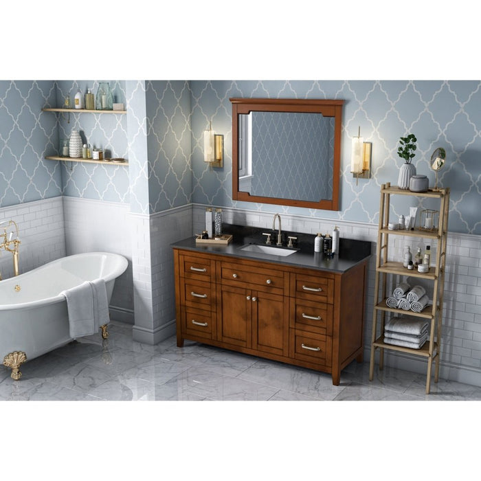 Jeffrey Alexander 60" Chocolate Chatham Vanity, Black Granite Vanity Top, undermount rectangle bowl