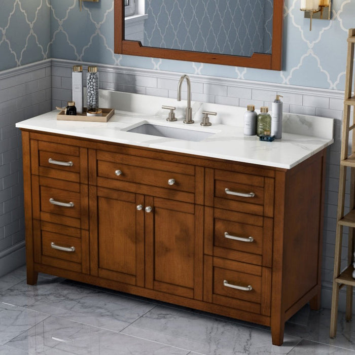 Jeffrey Alexander 60" Chocolate Chatham Vanity, Calacatta Vienna Quartz Vanity Top, undermount rectangle bowl