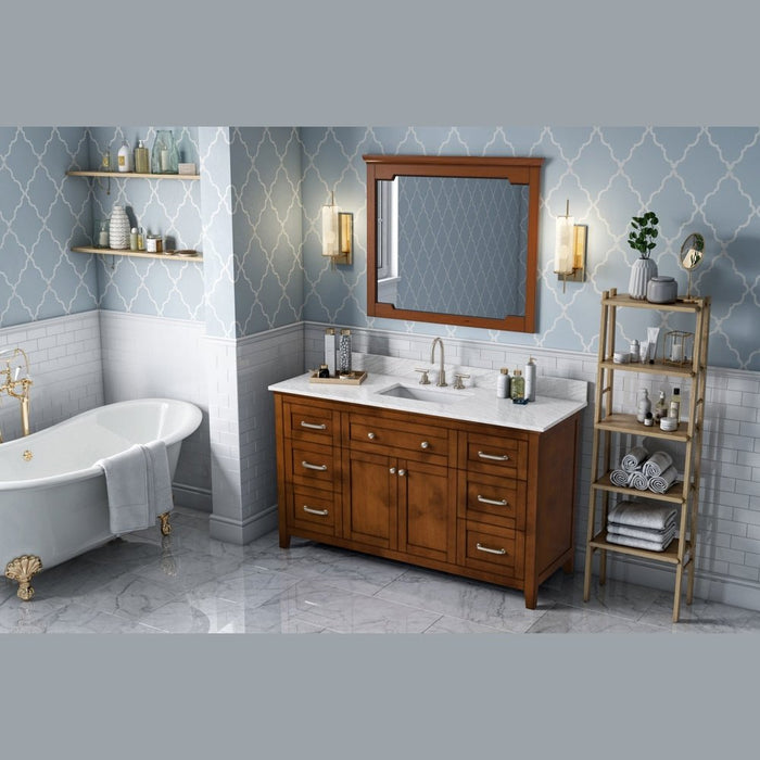 Jeffrey Alexander 60" Chocolate Chatham Vanity, White Carrara Marble Vanity Top, undermount rectangle bowl