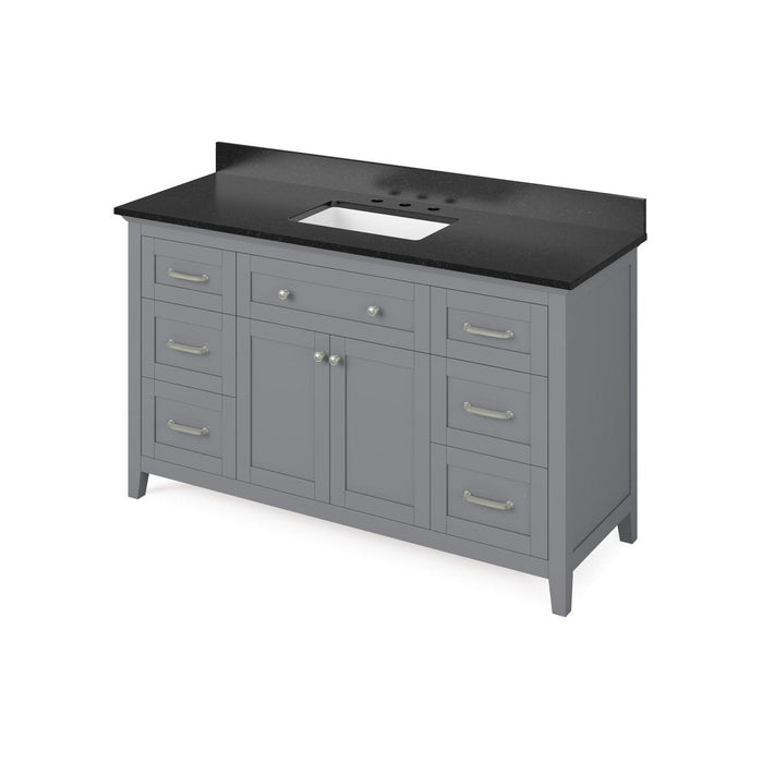 Jeffrey Alexander 60" Grey Chatham Single Vanity, with undermount rectangle bowl