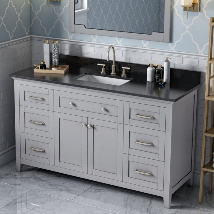 Jeffrey Alexander 60" Grey Chatham Single Vanity, with undermount rectangle bowl