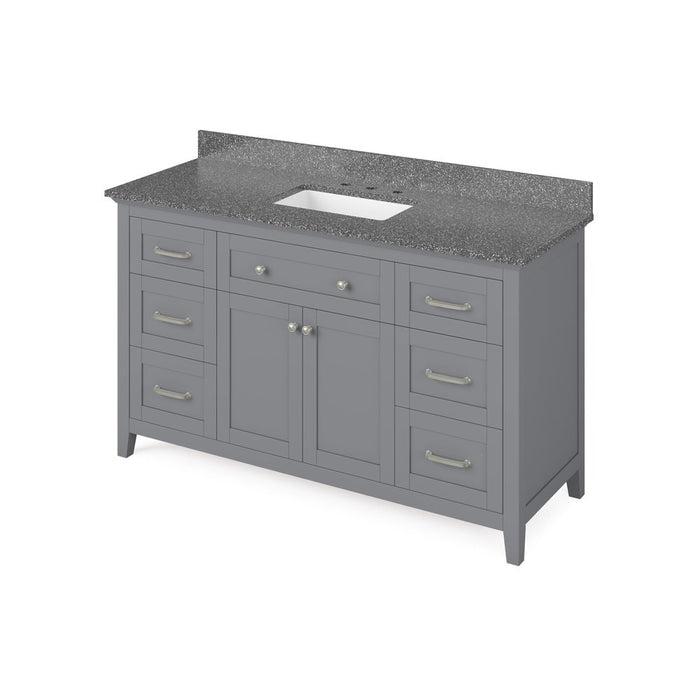 Jeffrey Alexander 60" Grey Chatham Single Vanity, with undermount rectangle bowl