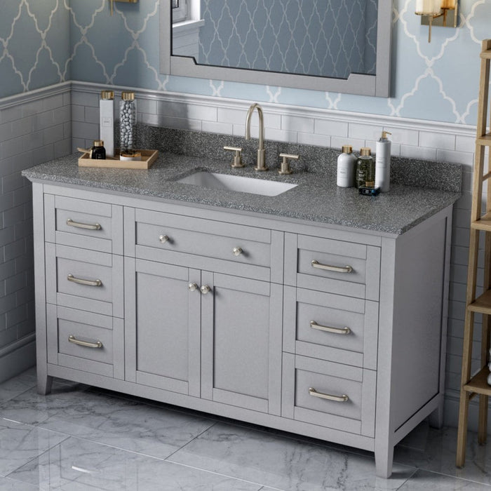 Jeffrey Alexander 60" Grey Chatham Single Vanity, with undermount rectangle bowl