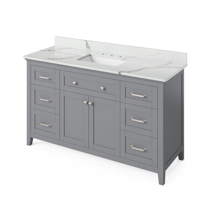 Jeffrey Alexander 60" Grey Chatham Single Vanity, with undermount rectangle bowl