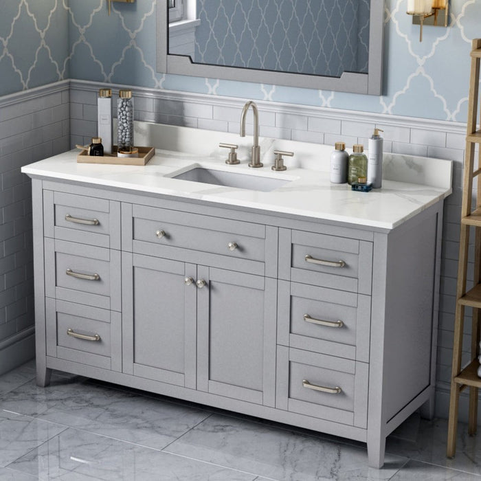 Jeffrey Alexander 60" Grey Chatham Single Vanity, with undermount rectangle bowl