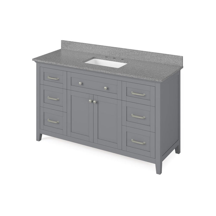 Jeffrey Alexander 60" Grey Chatham Vanity, Steel Grey Cultured Marble Vanity Top, undermount rectangle bowl