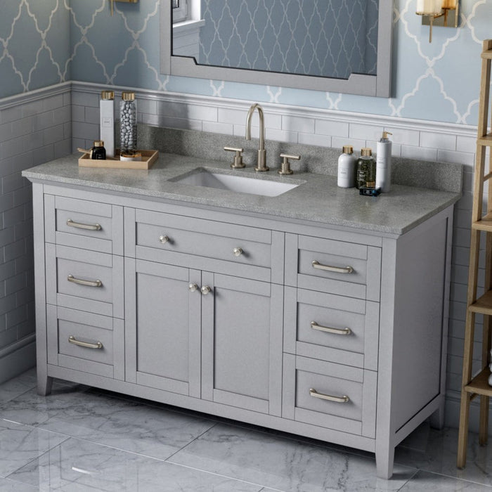 Jeffrey Alexander 60" Grey Chatham Single Vanity, with undermount rectangle bowl