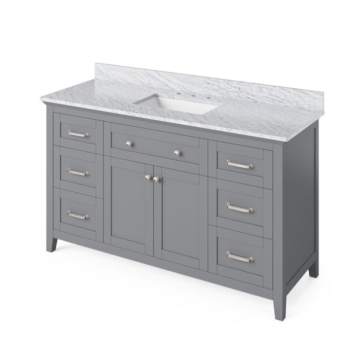 Jeffrey Alexander 60" Grey Chatham Single Vanity, with undermount rectangle bowl