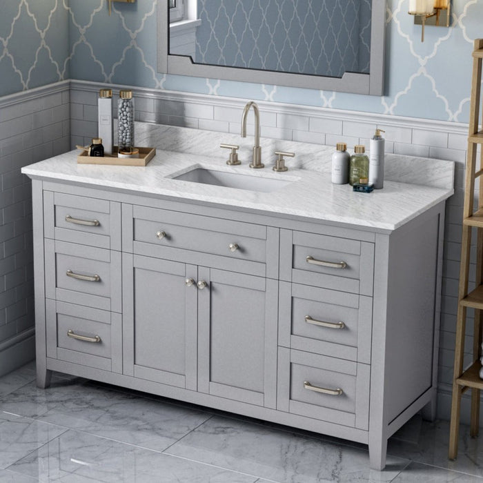 Jeffrey Alexander 60" Grey Chatham Single Vanity, with undermount rectangle bowl