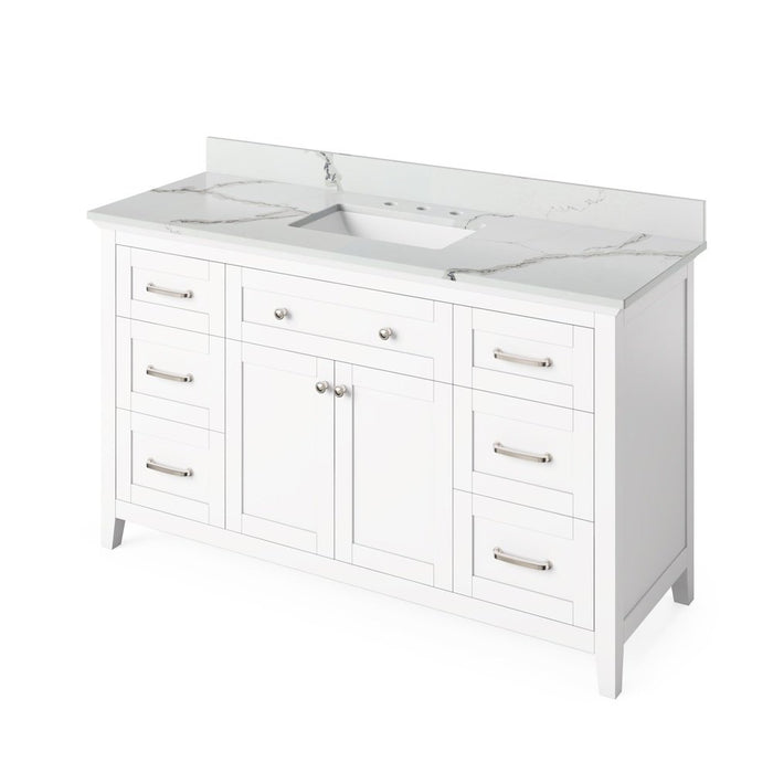 Jeffrey Alexander 60" White Chatham Vanity, Calacatta Vienna Quartz Vanity Top, undermount rectangle bowl